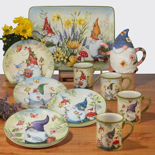 Certified International Garden Gnomes 24 oz. Ice Cream/Dessert Bowls, Set of 4 Assorted Designs (Pack of 3)