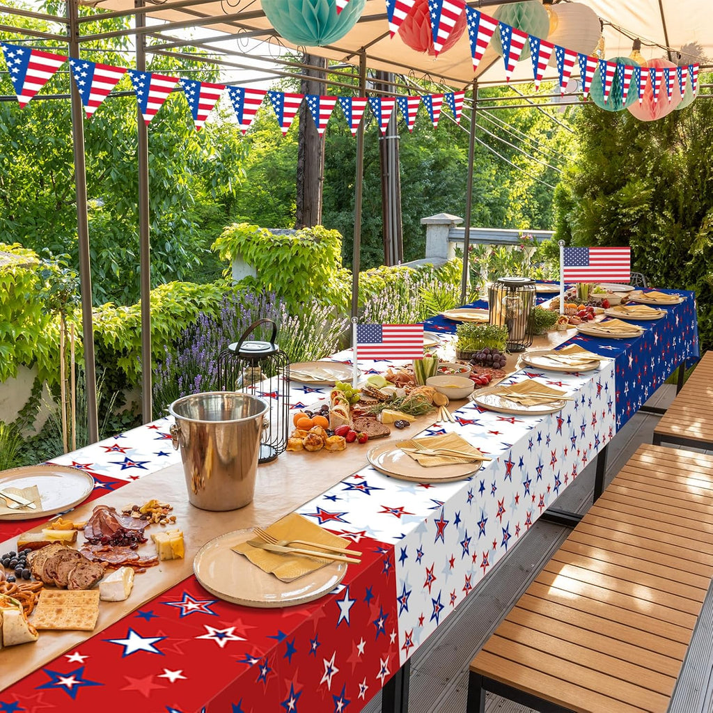Patriotic Tablecloth by American Pride - 3 Pack Disposable Red, White & Blue Rectangle Covers | 54x108 Inch