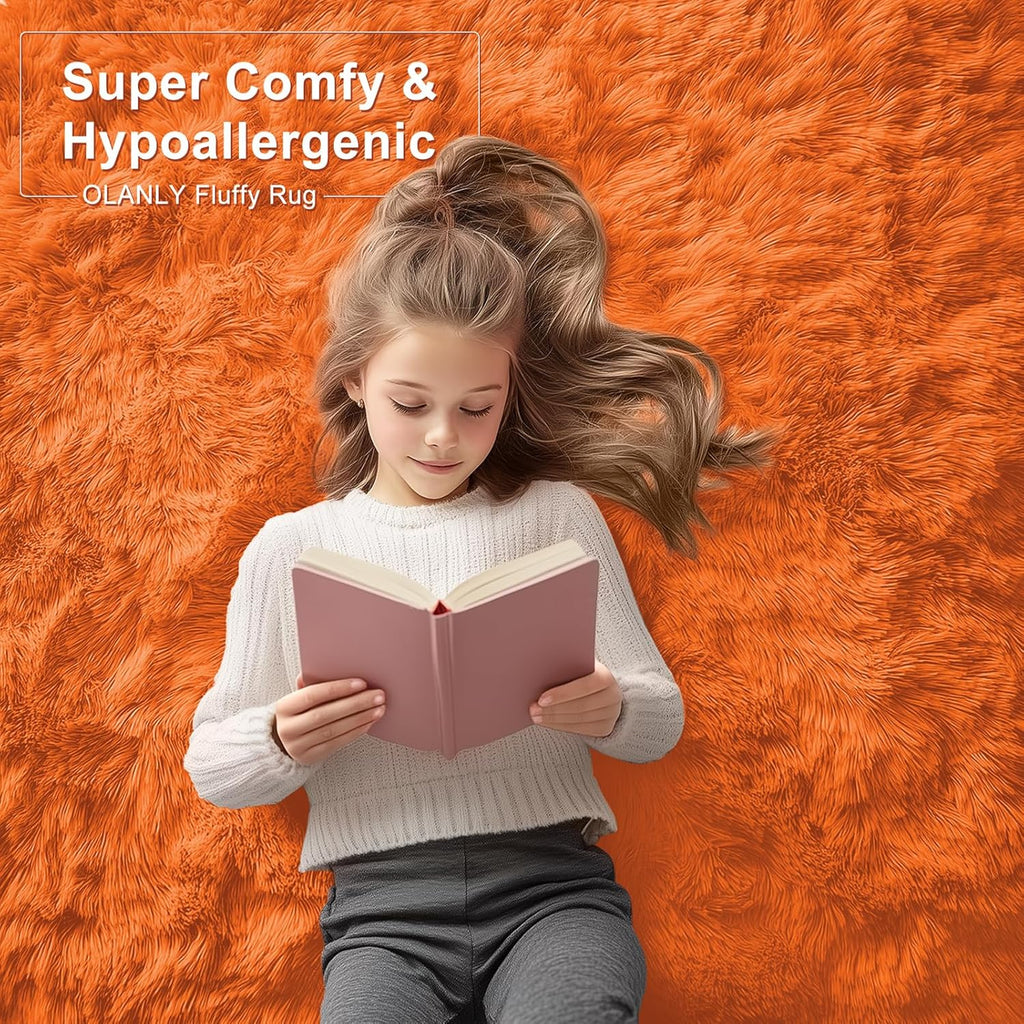 OLANLY Runner Rugs - Soft, Machine Washable Shaggy Design for Hallway & Bedroom | Orange 2x5 ft