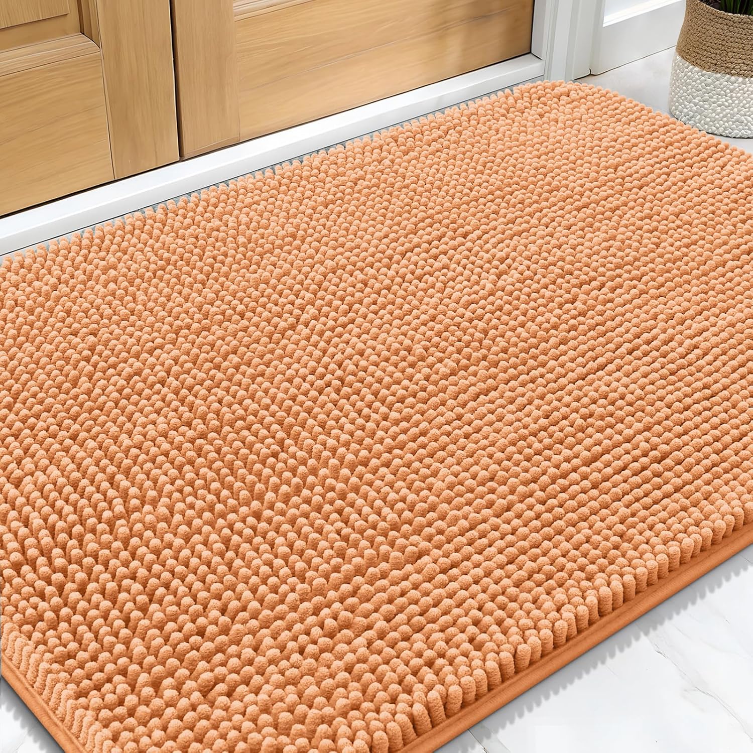 OLANLY Dog Door Mat - Absorbent Non-Slip Chenille for Muddy Paws | 30x20 Inches, Quick Dry, Orange