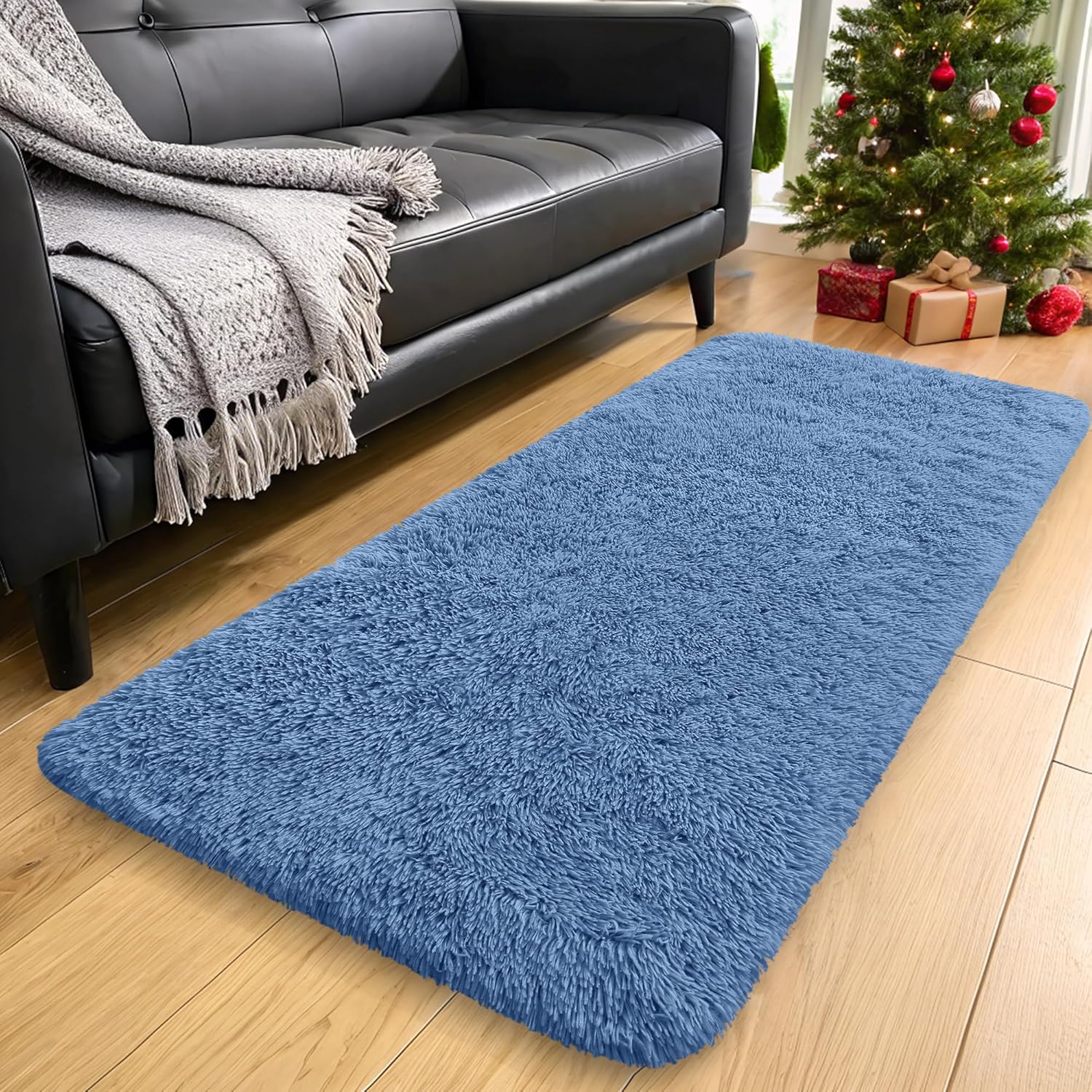 OLANLY Runner Rugs - Soft, Machine Washable Shaggy Design for Hallway & Bedroom | Blue 2x8 ft
