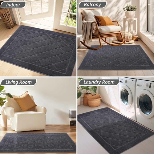 BEQHAUSE Dirt Trapper Door Mat 32" x 48", Doormat Non-Slip Entryway Rugs Washable, Dog Door Mat Stain Resistant and Absorbent Welcome Floor Mat for Front Back Door, Mud Wet Shoes & Paws, Dark Grey