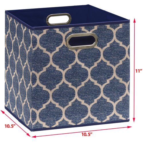 SIMPLE HOUSEWARE 11-Inch Collapsible Fabric Cube Storage Bin with Handles, Printed Design, 6 Pack, Steel Blue