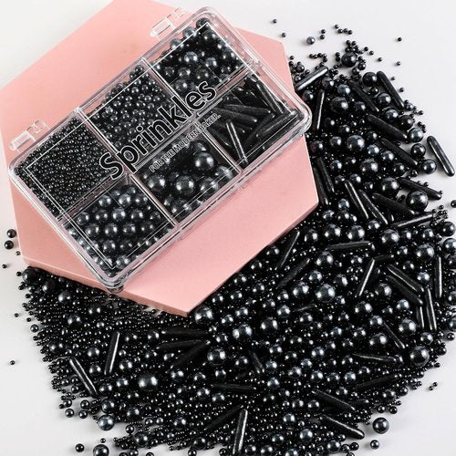 Kasvan Black Mix Sugar Sprinkles - Edible Candy Pearls with 4-Claw Sprinkle Pen | 118g Gift Box for Baking & Decorating