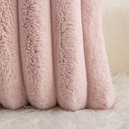 Neelvin Pink Faux Fur Throw Pillow Covers - Cozy Striped Velvet Cushion Cases | 18x18 Inch Set of 2