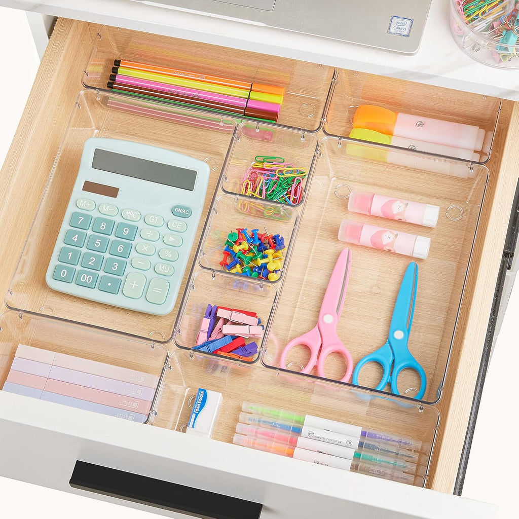 Vtopmart 28 PCS Clear Plastic Drawer Organizers - Versatile Acrylic Storage Bins for Bathroom, Vanity & Kitchen