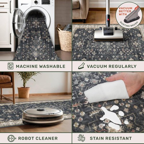 Hazo Haus Black Boho Runner Rug - Washable 3x10 ft | Waterproof, Non-Slip, Stain & Fade Resistant
