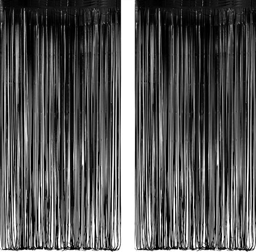 GREATRIL Black Fringe Backdrop - Stunning Outdoor Holiday Streamers | 3.2ft x 8.2ft, 2 Packs