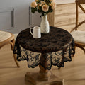 HLC.ME Harper Floral Lace Fabric Tablecloth, Lace Fabric Table Cloth for Round Tables, Wrinkle Resistant Tablecloth, Patterned Scalloped Tablecloth (36 Round, Black)