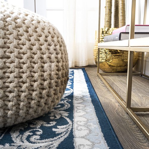 JONATHAN Y Acanthus French Border Navy/Blue Indoor Area Rug, 4x6, Vintage, Bohemian, Easy-Cleaning for Living Room, Bedroom, Kitchen, Pet Friendly, Non-Shedding (MDP504C-4)