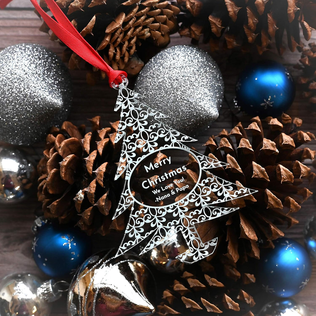 Personalized Christmas Ornaments 2025 - Unique Gift Box for Engagements, Weddings & Babies | Acrylic Lace Made in USA