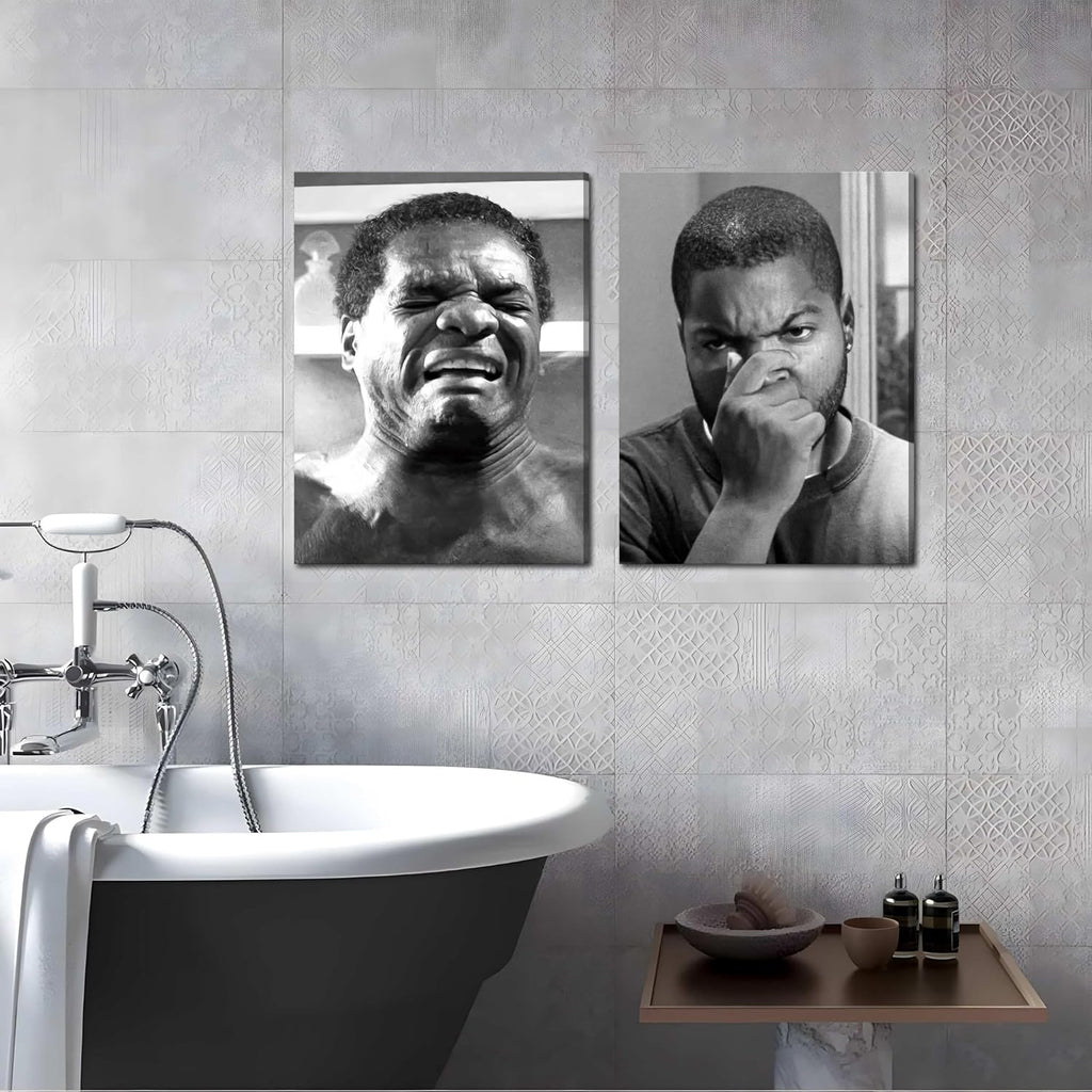 Skiennix Framed Funny Bathroom Canvas Wall Art Set - Vintage Comedy Movie Posters, 12x16in
