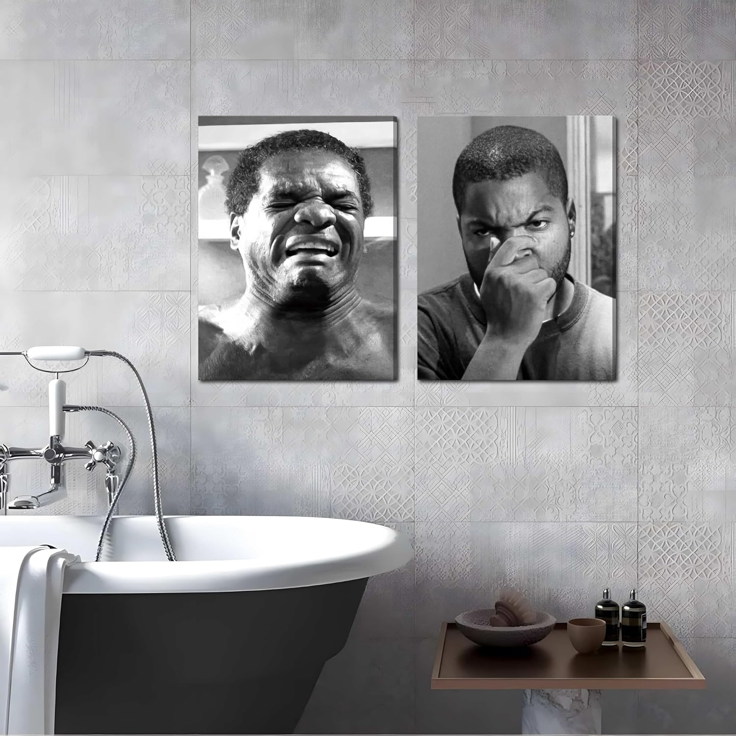 Skiennix Framed Funny Bathroom Canvas Wall Art Set - Vintage Comedy Movie Posters, 12x16in