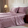MR&HM Satin Bed Sheets with Elastic Corner Straps, Queen Size Sheets Set, 4 Pcs Silky Bedding Set with 15 Inches Deep Pocket for Mattress (Queen, Pink Leopard)