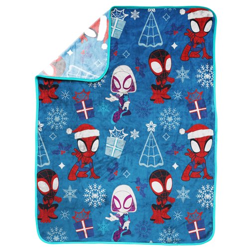 Jay Franco Kids Christmas Plush Throw Blanket – 40 x 50 Inch Soft & Cozy Fleece Throw for Holiday Bedroom & Couch Décor, Official Licensed Product, Blue - Spidey and Friends