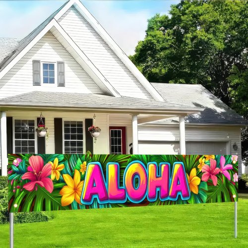 Aloha Backdrop Banner Hello Summer Hawaiian Tropical Theme Supplies Outdoor Banner 118 x 20 inch Party Backdrop Decorations Photo Booth Props Summer Supplies Large Yard Sign