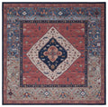 SAFAVIEH Washable Rug Tucson Collection - 4' Square, Rust & Blue, Slip Resistant & Easy to Clean, Ideal for Foyer, Kitchen, Nursery, Office, Bedroom (TSN153P)