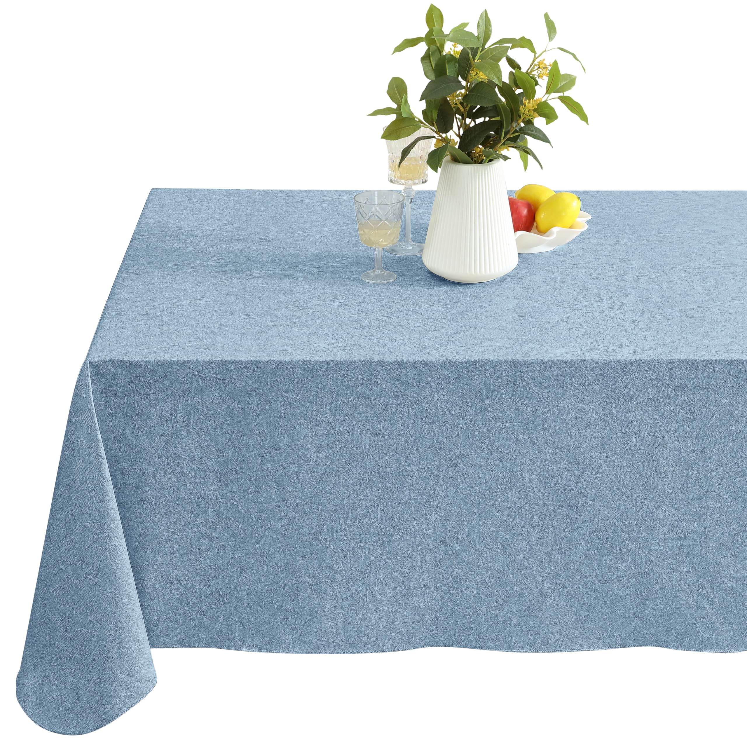 Newbridge Napa Leaf Blue Vinyl Flannel Backed Tablecloth, 60 x 84 Inch Rectangle, Hotel Quality Waterproof Indoor Outdoor Table Cover for Kitchen, Patio, Dining, BBQ