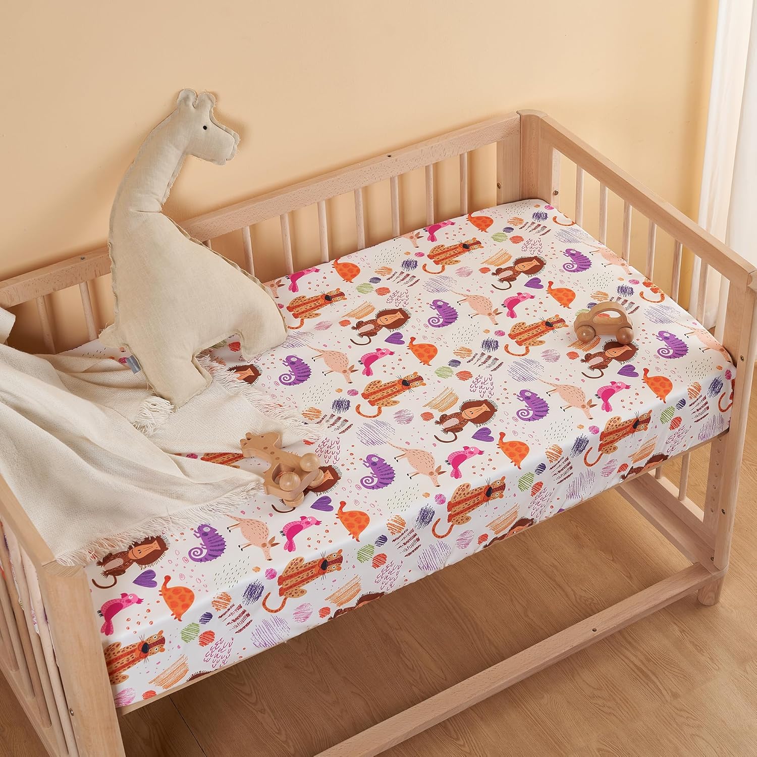 TILLYOU Baby Crib Sheets - Super Soft Toddler Bed Sheets, 2-Pack for Standard Crib Mattress 28x52in | Animal Graffiti