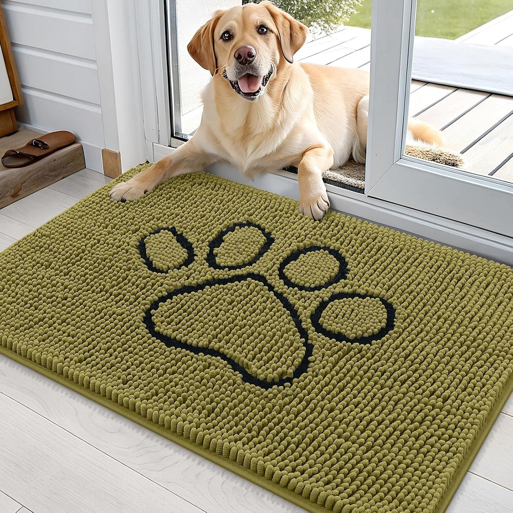 OLANLY Dog Door Mat - Absorbent Muddy Paws Doormat | Non-Slip Chenille 36x24 in Willow Green