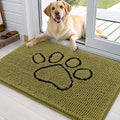 OLANLY Dog Door Mat - Absorbent Muddy Paws Doormat | Non-Slip Chenille 36x24 in Willow Green