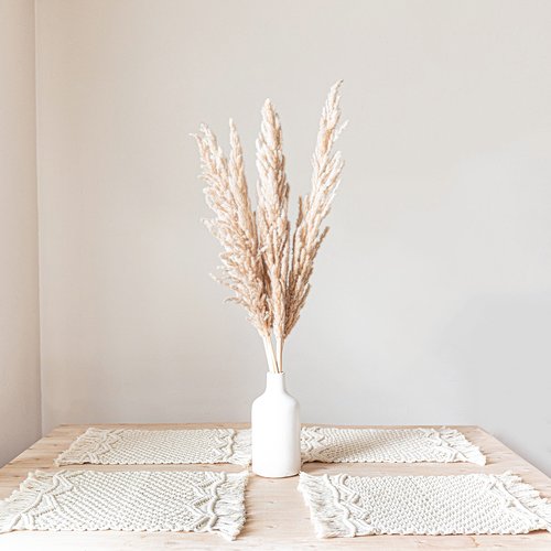 SnugLife Macrame Placemats Set of 8 - Handmade Cotton Woven Boho Placemats - Modern Farmhouse Fringe Placemats for Dining Table, Kitchen, Bohemian Wedding Décor, Rustic Natural Off White, 12”x20”