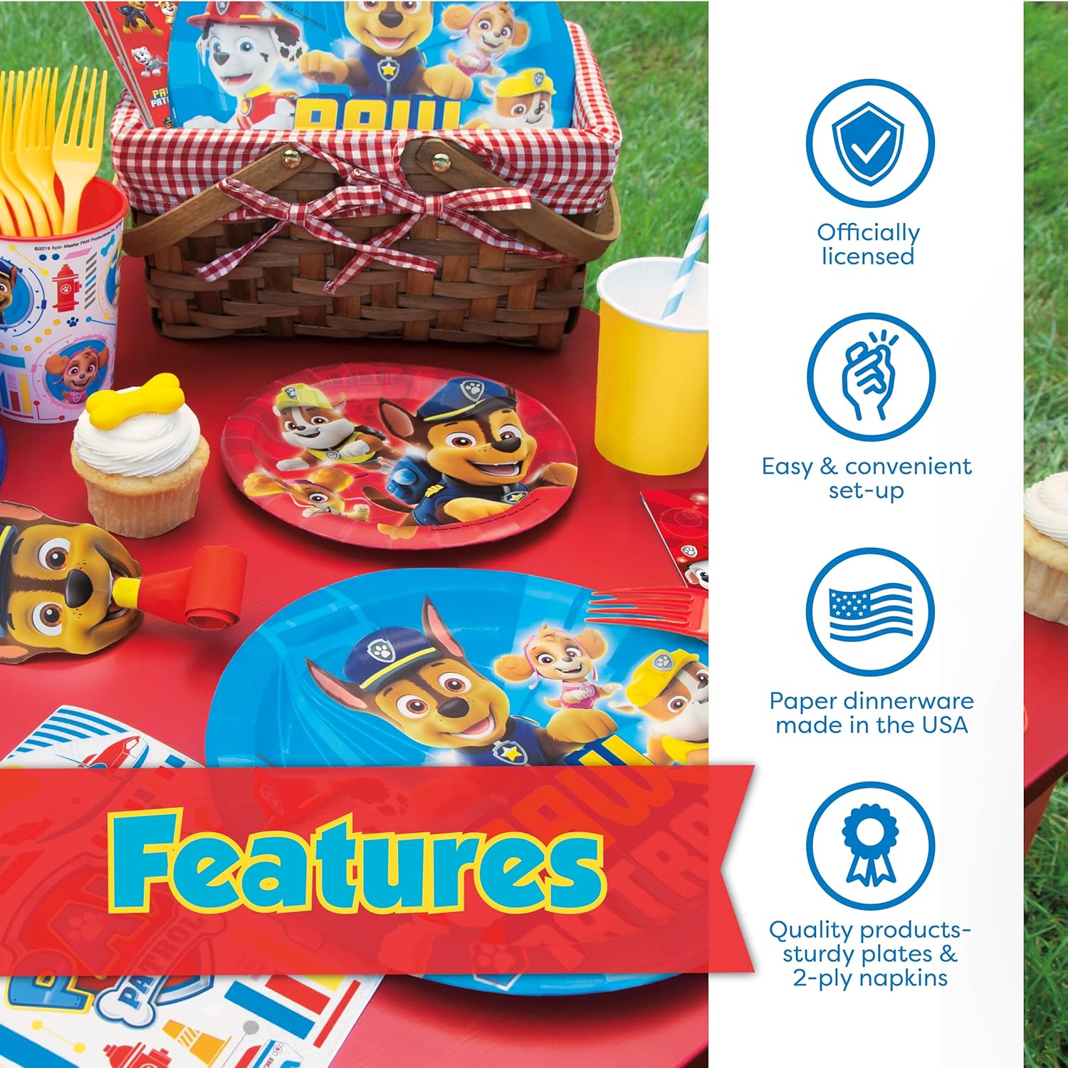 Paw Patrol Birthday Decorations - Complete Party Supplies Kit for 16 Guests | Plates, Napkins, Banner & Masks