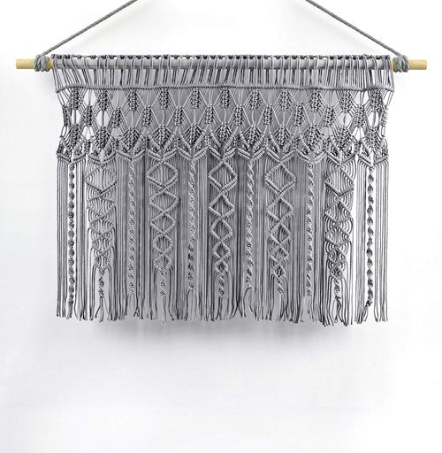 Lush Decor Boho Macrame Textured Cotton Valance, 40" W x 30" L, Gray - Boho Kitchen Curtains & Wall Decor - Macrame Valance - Bathroom Window Curtains