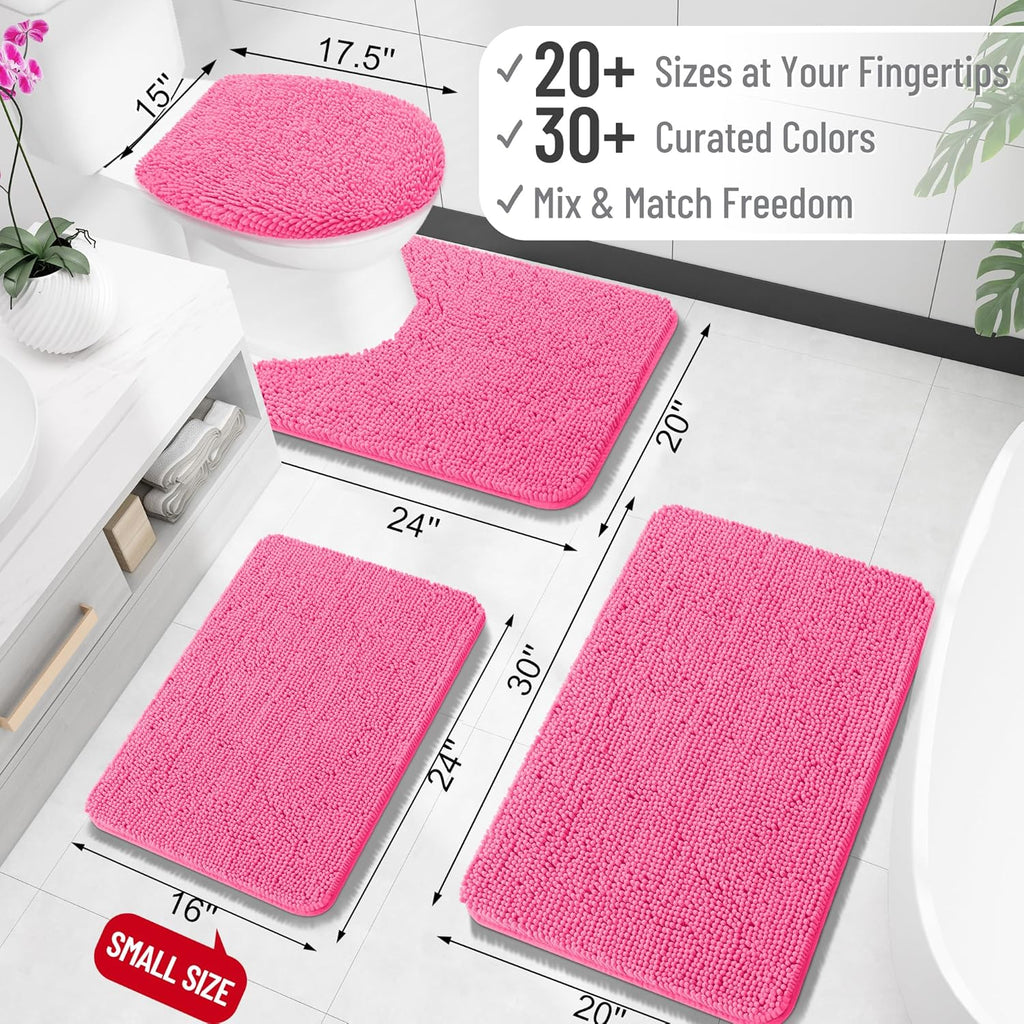OLANLY Bathroom Rugs - Extra Soft Chenille Bath Mats | Quick Dry & Machine Washable, 34x21, Hot Pink