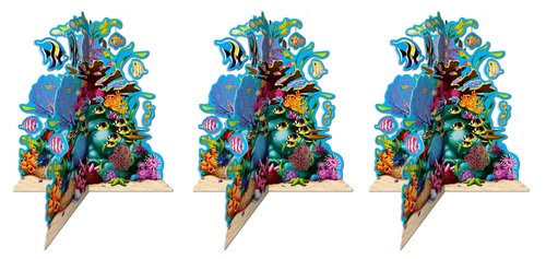 Beistle 3-D Coral Reef Centerpieces, 10" Tall, Set of 3 - Beach Luau Decorations, Nautical Ocean Life Tropical Summer Decor