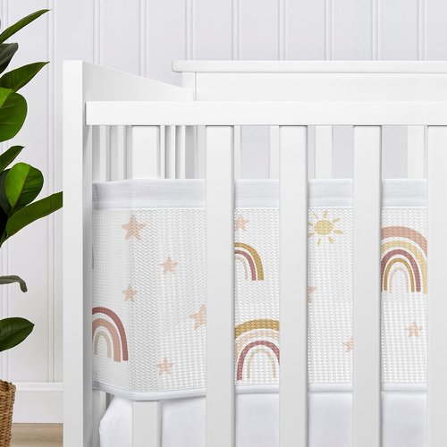 Sweet Jojo Designs + BreathableBaby Boho Rainbow Girl Breathable Mesh Crib Liner Anti-Bumper Baby and Infant - Blush Pink Yellow Tan Bohemian Modern Neutral Vintage Dusty Rose Mauve Taupe Stars Sun