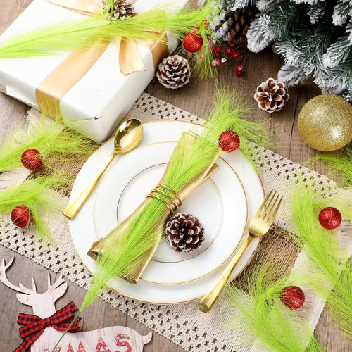 Yuxung 8 Pcs Christmas Tree Topper 17'' Lime Green Curly Tree Picks and Sprays with Red Ball Xmas Artificial Green Greenery Stems for Christmas Home Wreath Craft Vase Fillers Decoration Supplies