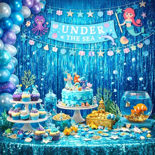 Melsan Foil Fringe Curtains - 3 Pack Tinsel Backdrop for Birthday, Baby Shower & Graduation | Teal 3.2 x 8.2 ft