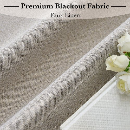 RYB HOME 100% Blackout Linen Door Window Curtains for French Door, Tricia Room Darkening Adhesive Privacy Assured Thermal Insulated Blinds for Kitchen Glass Window, W 26 x L 40, 1 Panel, Sand
