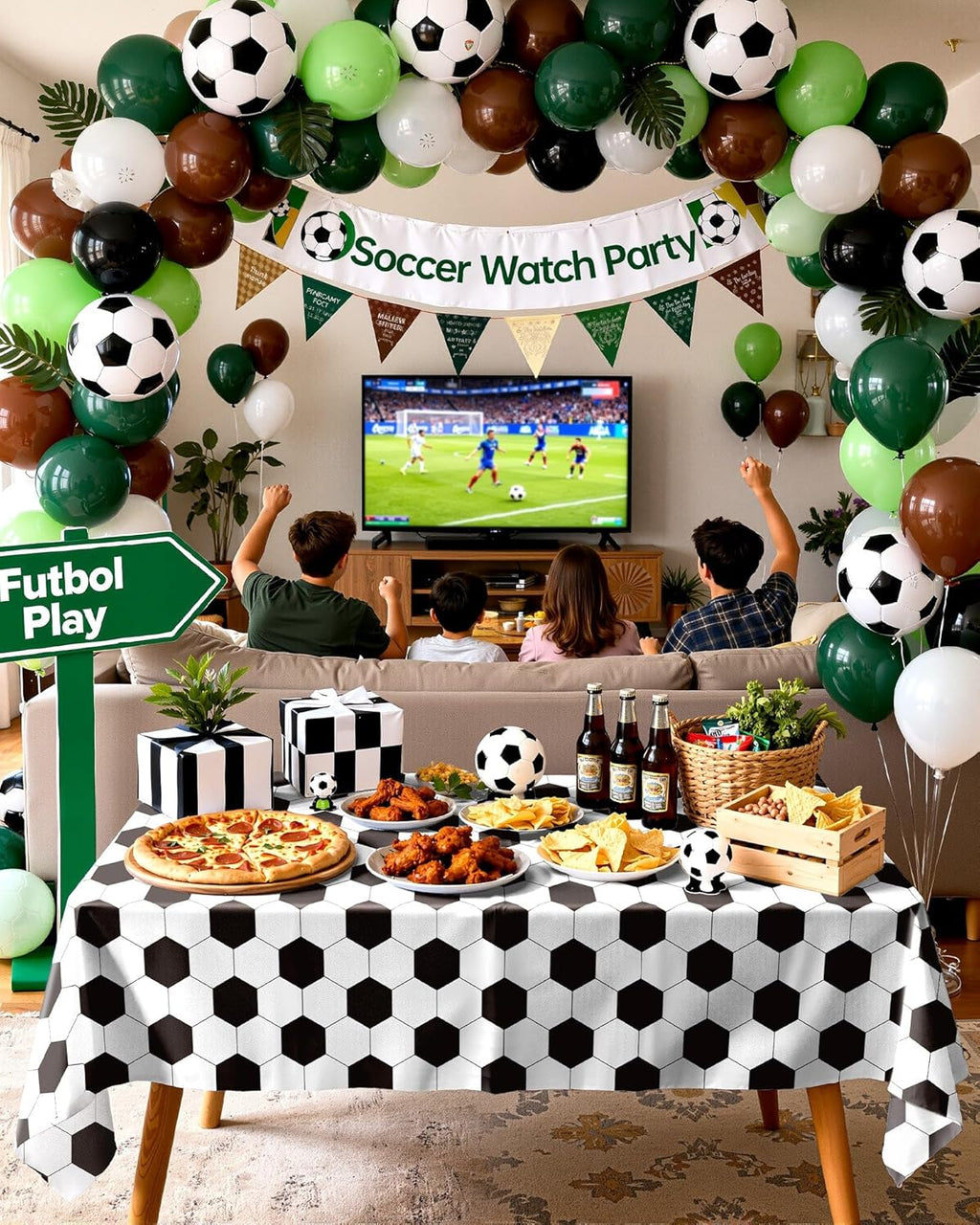 Pureegg Soccer Tablecloths - Disposable 10 Pack for Soccer Birthday Parties | 54 x 108 Inch, Green & White