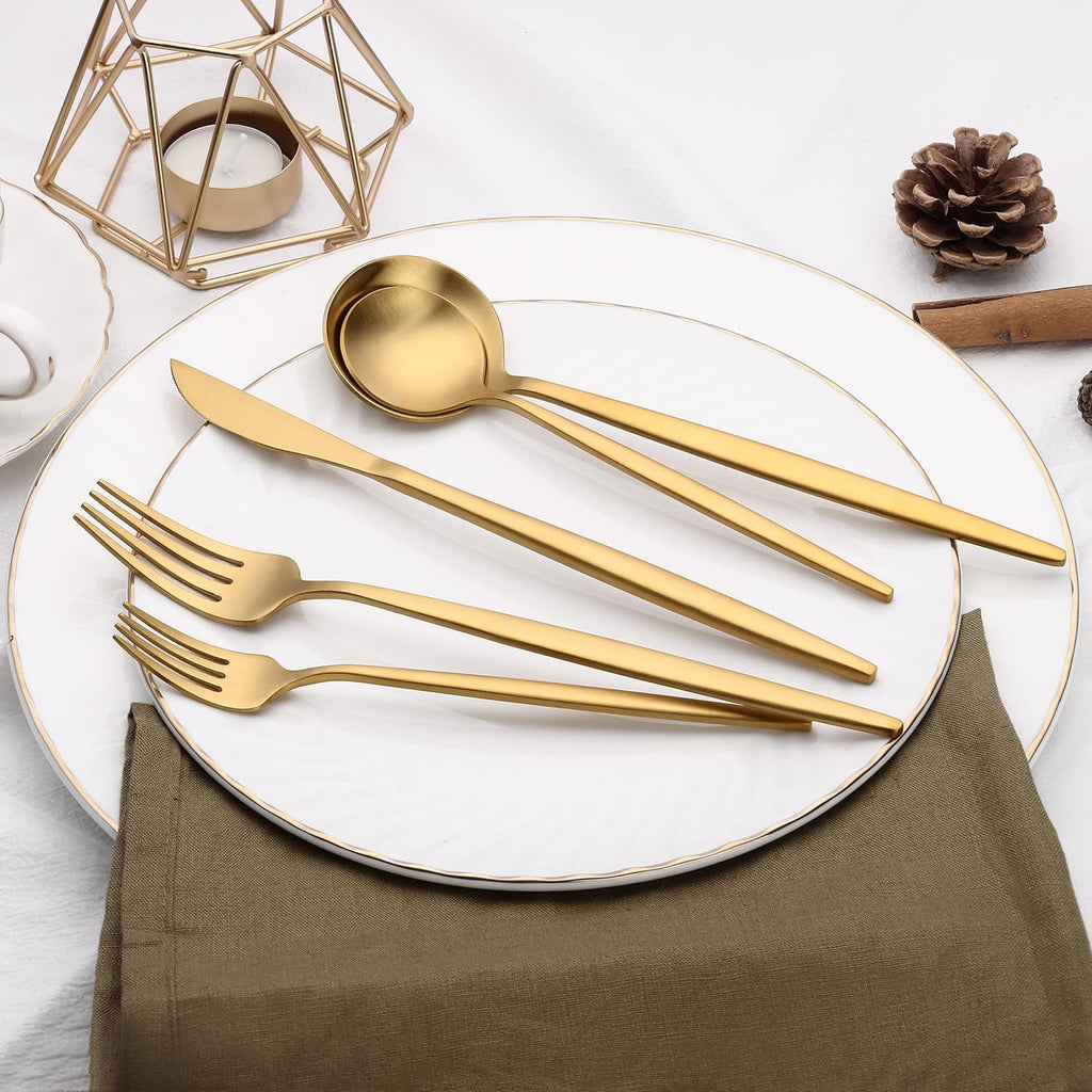 Terlulu Stainless Steel Flatware Set - 20 Piece Gold & Silver Cutlery Set for 4 | Elegant Utensils for Home & Weddings