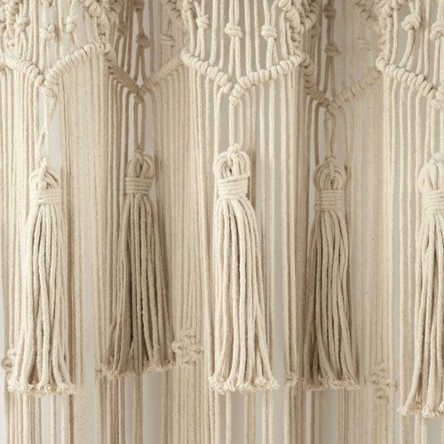 Lush Decor Boho Macrame Tassel Cotton Window Curtain Panel Single 40" W x 84" L Neutral - Macrame Curtains for Windows - Room Divider - Boho Wall Decor