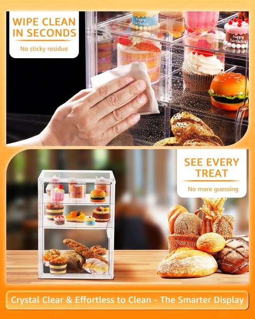 Clear Pastry Display Case, Bread Case for Kitchen Countertop-4 Layers Adjustable, Large Capacity Clear Bread Box for Home-Baked Breads,Muffins,Bagel Storage Container, Bread Holder