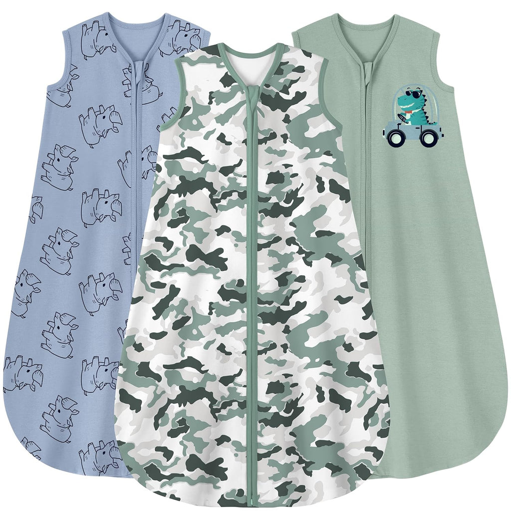 Yoofoss Baby Sleep Sack | 100% Organic Cotton Wearable Blanket for 0-6 Months | 2-Way Zipper, 3 Pack