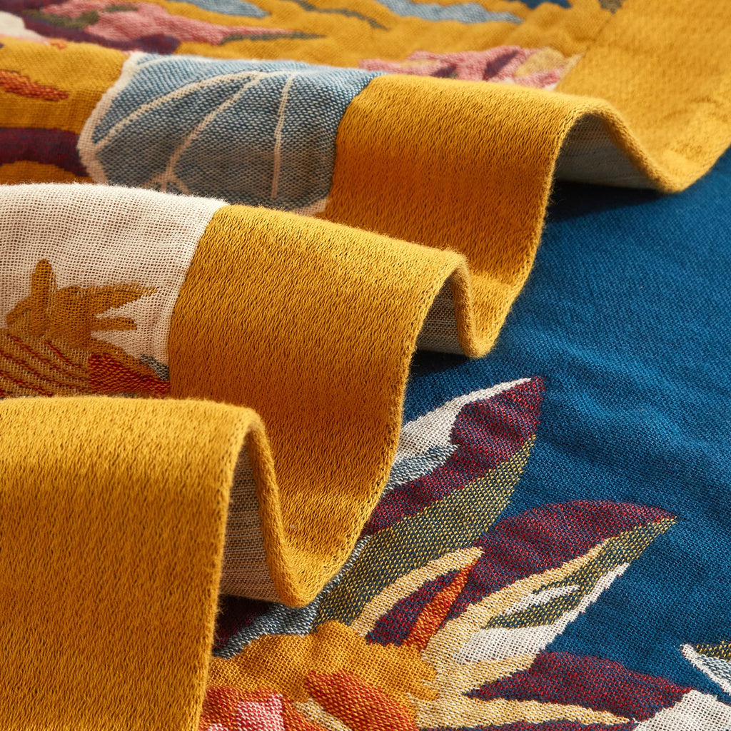 Bailix Boho Throw Blanket for Couch Sofa Bed, 100% Cotton Woven Quilt with Tassel 60”x80”, Super Soft Muslin Blanket with Floral Printed, Decorative Reversible Bed Blanket/Cover for All Seasons