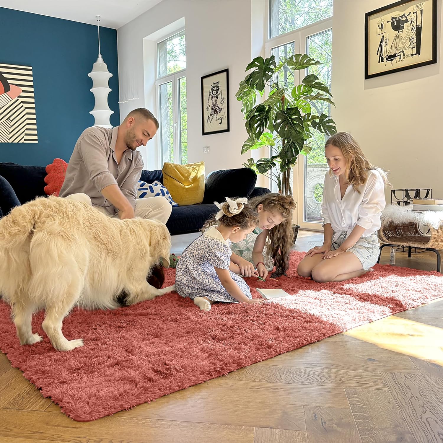 OLANLY Machine Washable Runner Rugs - Soft Fluffy Shaggy Design for Bedroom & Hallway | Rust Red