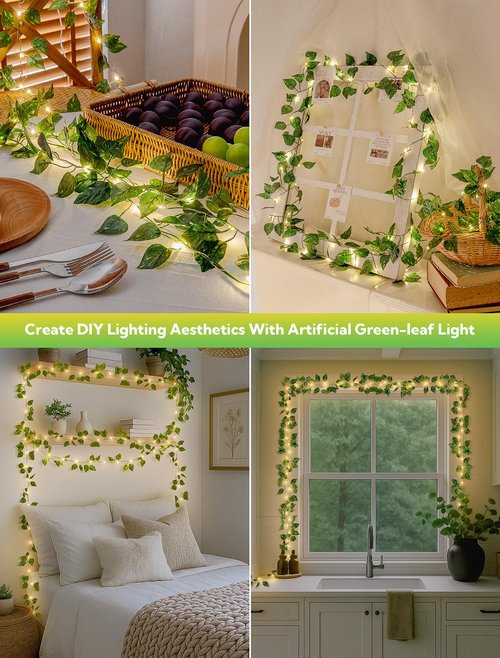 woohaha Vine with Fairy Lights,23ft 73LED Ivy String Light with Battery Operated,Leaf Light for Bedroom, Room, Wall, Garden, Party, Wedding Decor (Warm White)