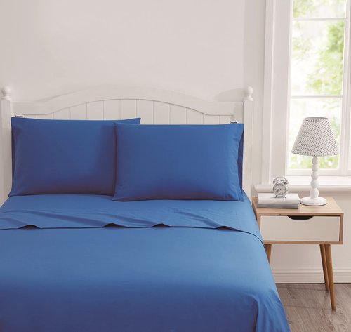 Crayola Cotton Percale Solid Blue Twin 3 Piece Sheet Set