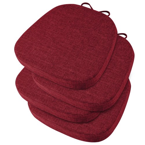 OVOV 14x14 Chair Cushions for Metal Dining Chairs Set of 4 Non Slip Thick Textured Chair Pads for Dining Chairs with Ties and Removable Cover (4, Red)