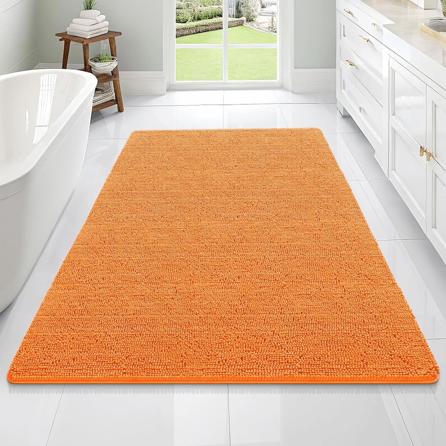 OLANLY Large Bathroom Rugs - Extra Soft Chenille Bath Mats | Quick Dry, Machine Washable, 70x46, Orange