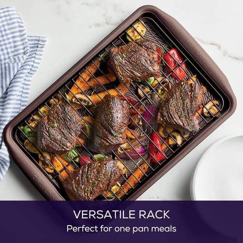 Circulon Nonstick Bakeware Set - Nonstick Cookie Sheet & Cooling Rack | 2-Piece, Chocolate Brown