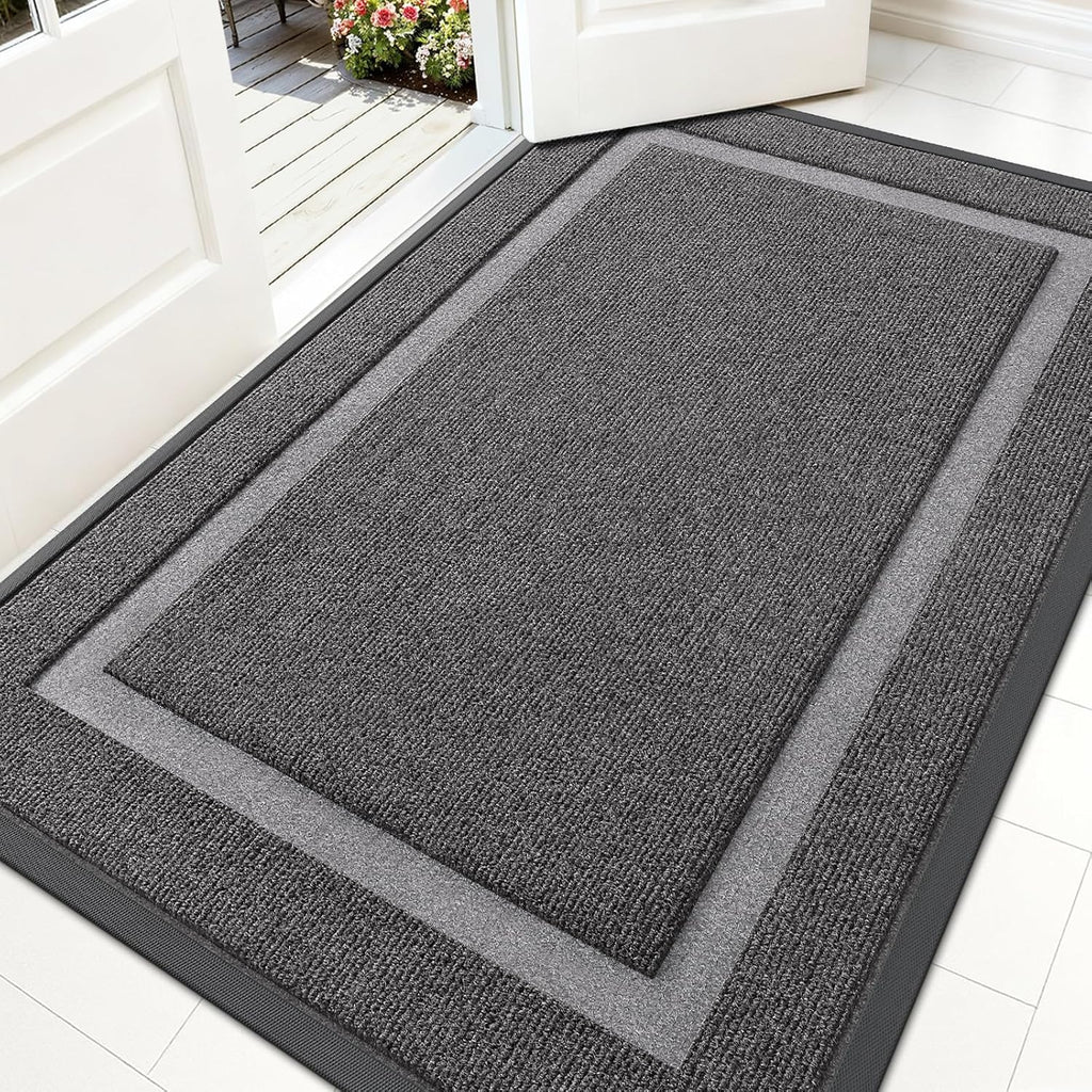 OLANLY Indoor Outdoor Front Door Mat - Waterproof All-Season Doormat, Sturdy Rubber, 59x35, Dark Grey
