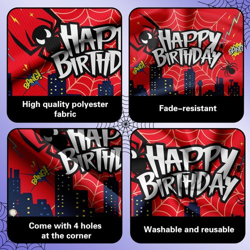 Red Theme Borthday Party Decorations Kit -Red Blue Black Latex Balloons Arch Garland with Web Backdrop for Boys Girls Kids