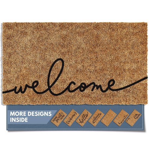 Barnyard Designs Doormat Welcome Mat for Outdoors, Large Front Door Entrance Mat, Brown (Cursive Welcome, 30x17)