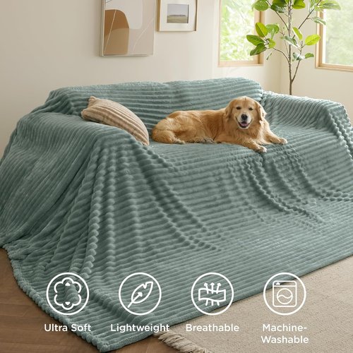 Bedsure GentleSoft Fleece Blanket - Cozy Large Throw for Bed, Sage Green, 120x120 Inches